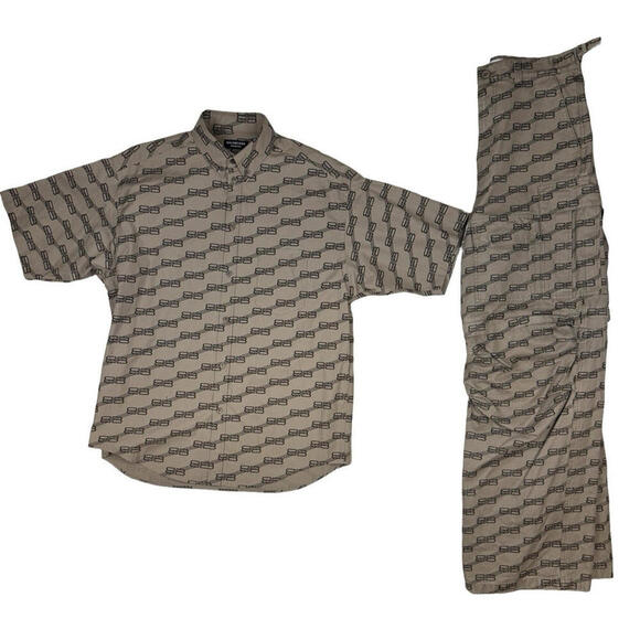 Balenciaga Other - Balenciaga BB Monogram Printed Button-Up Shirt & Cargo Pant Set Brown Size 37 XS